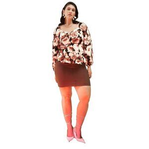 Addition Elle Linen Blouse Top Womens Plus 2X Floral Smocked Back New With Tags